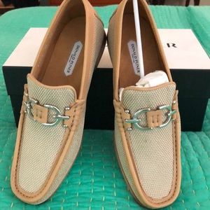 Sharp Tan tweed loafers, leather trimmed with buckles